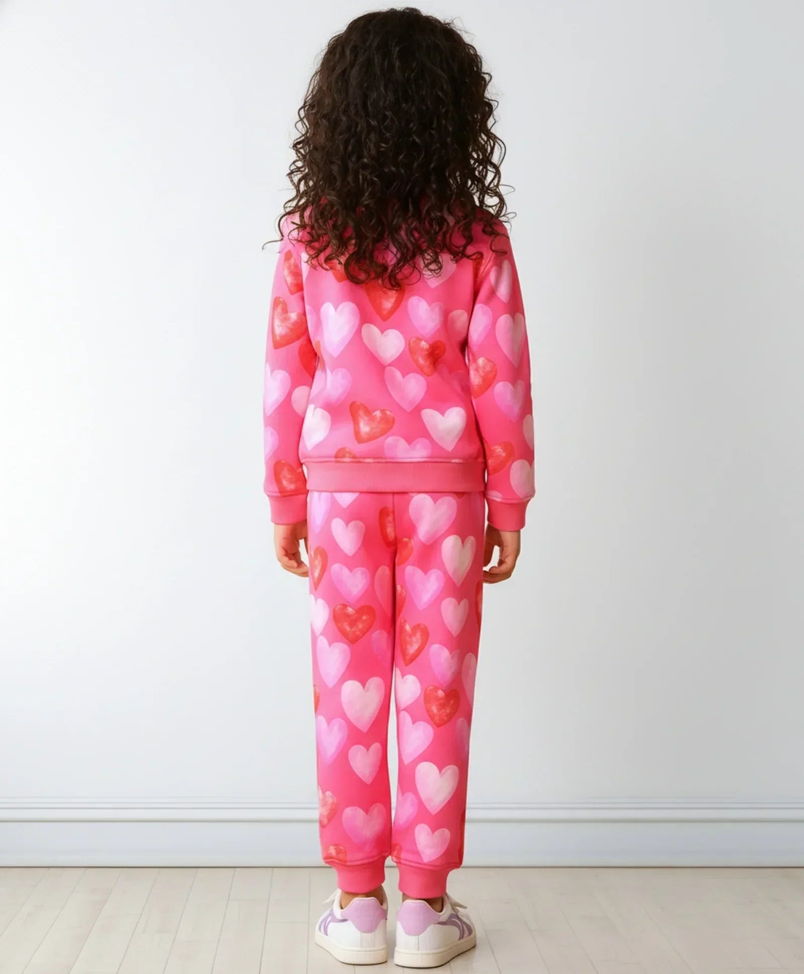 HEART PINK FLEECE GIRLS SWEATSHIRT JOGGER SET - PINK