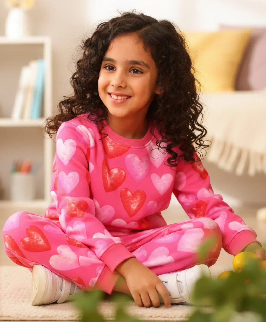 HEART PINK FLEECE GIRLS SWEATSHIRT JOGGER SET - PINK