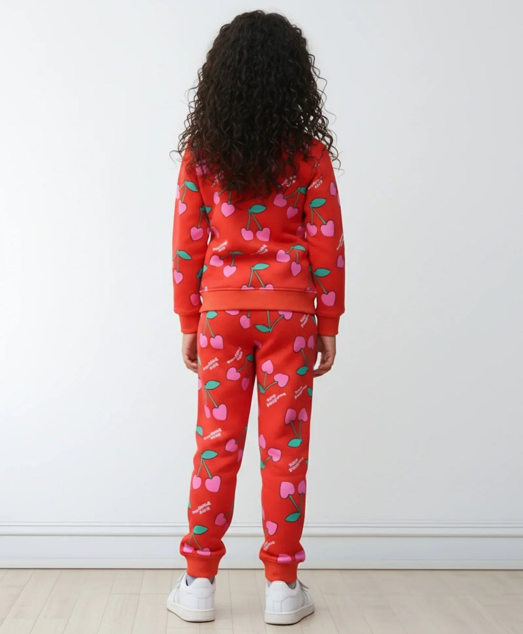 CHERRY RED FLEECE GIRLS SWEATSHIRT JOGGER SET - RED
