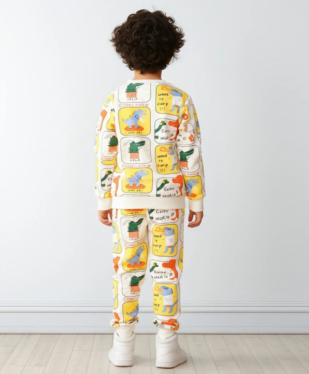 DINOSAUR STAMP FLEECE BOYS SWEATSHIRT JOGGER SET - OFF WHITE