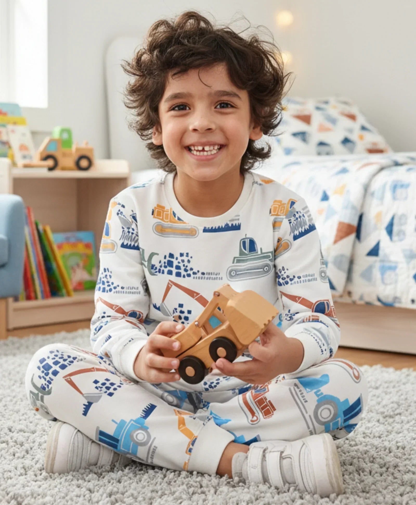 DIGGER PRINT FLEECE BOYS SWEATSHIRT JOGGER SET - OFF WHITE
