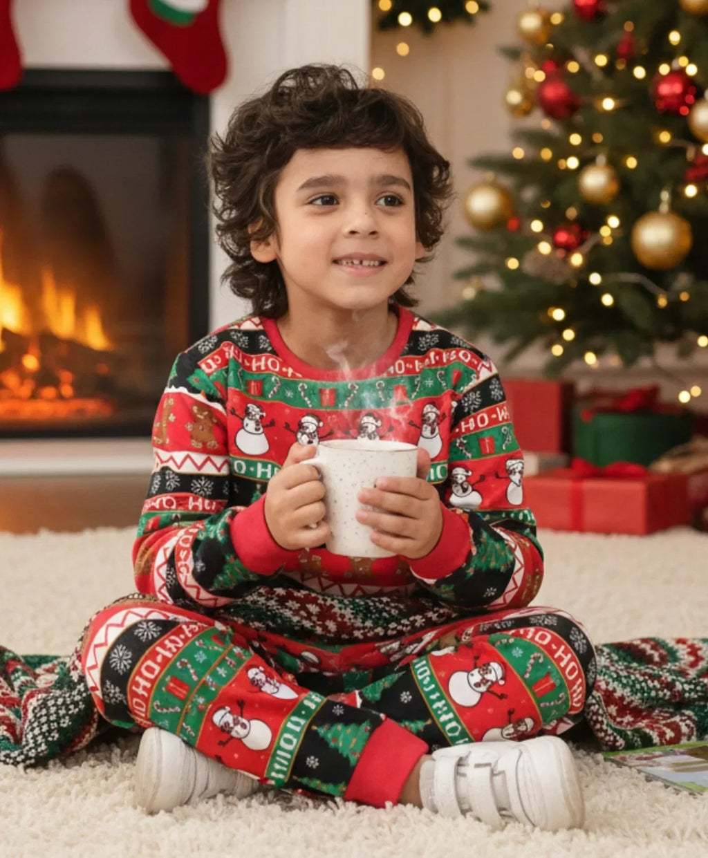 CHRISTMAS PRINT BOYS FLEECE SWEATSHIRT JOGGER SET - RED
