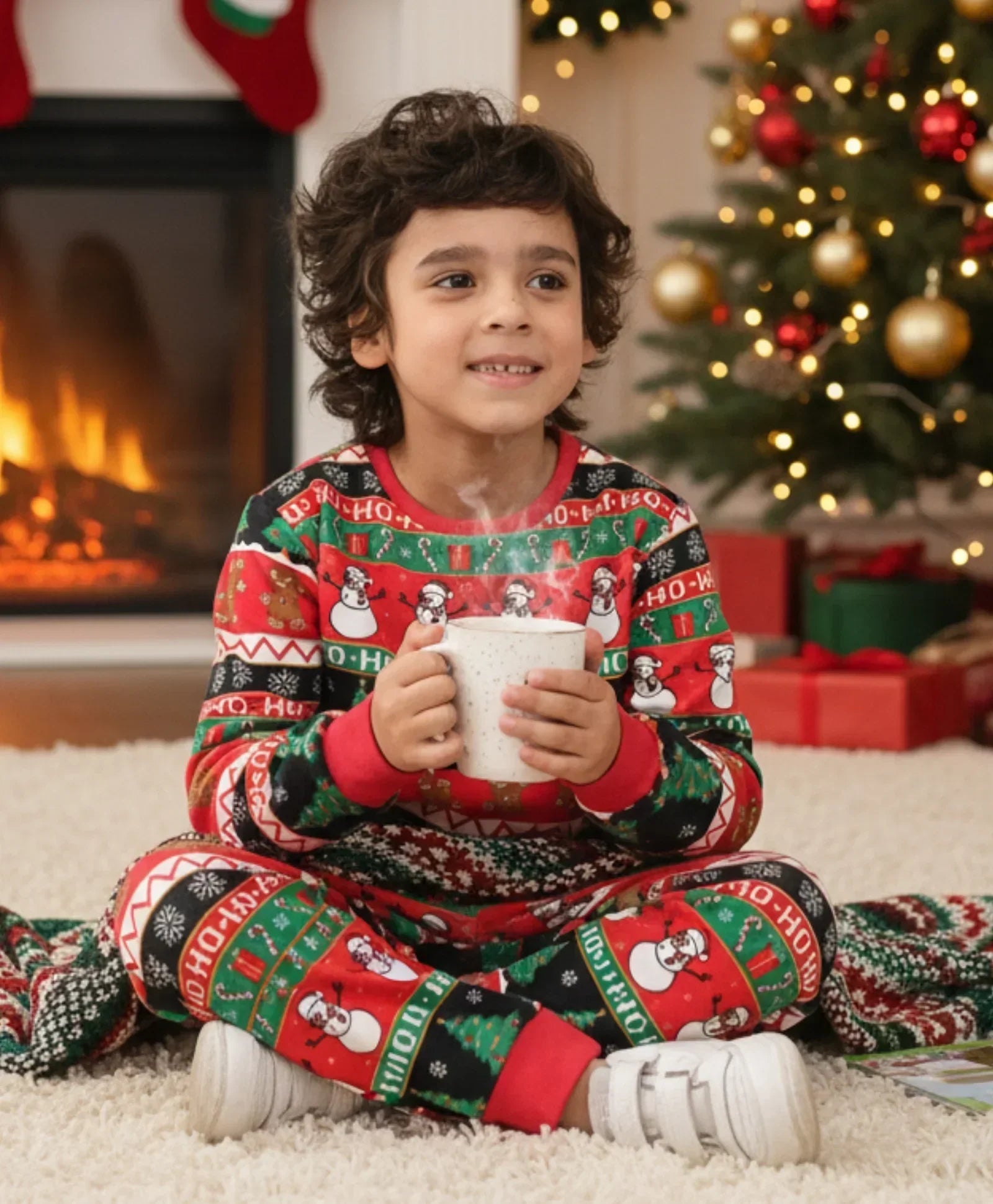 CHRISTMAS PRINT BOYS FLEECE SWEATSHIRT JOGGER SET - RED