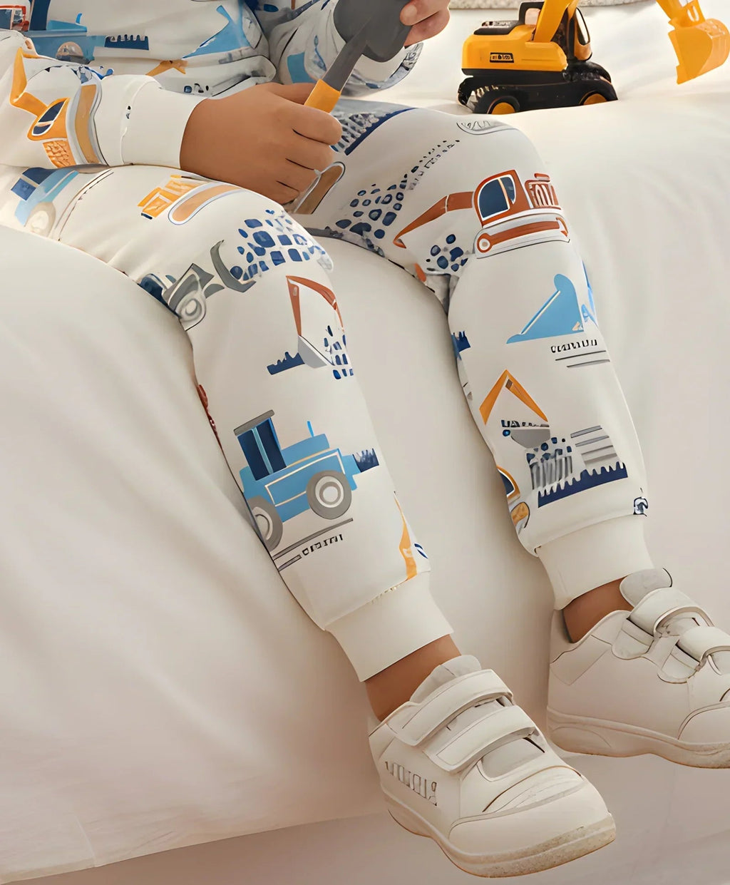 DIGGER PRINT FLEECE GIRLS JOGGER - OFF WHITE