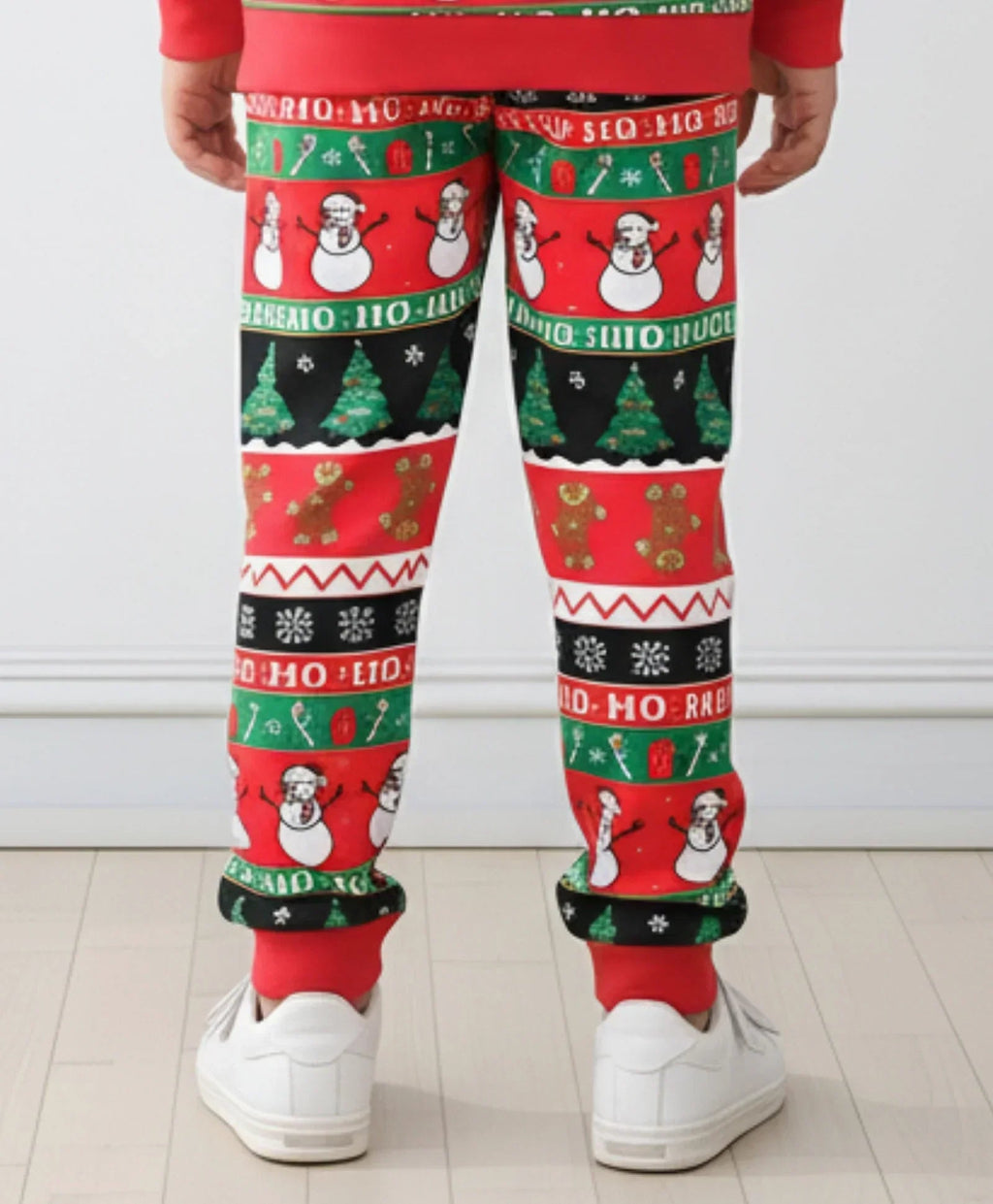 CHRISTMAS PRINT GIRLS FLEECE JOGGER - RED