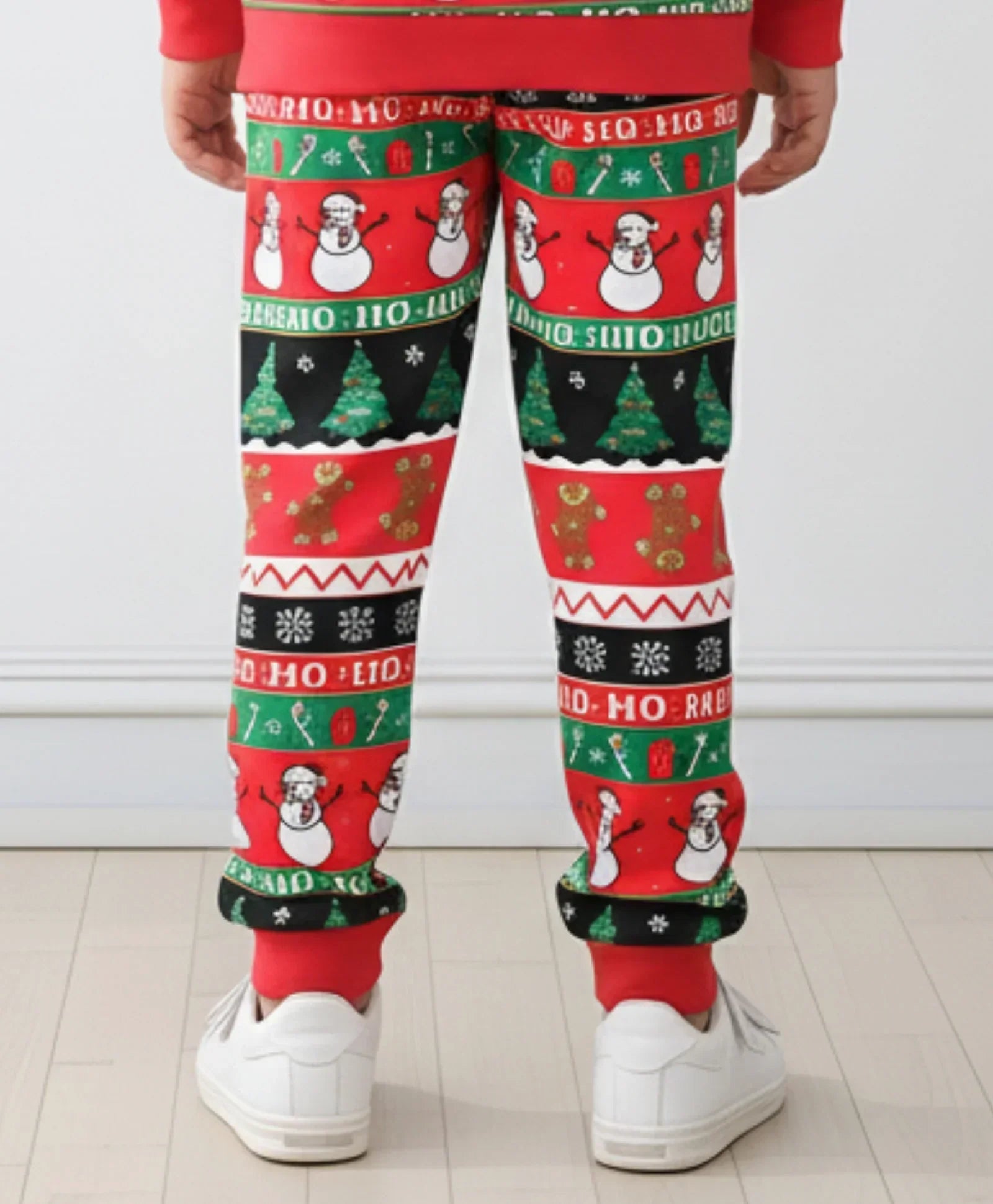CHRISTMAS PRINT GIRLS FLEECE JOGGER - RED