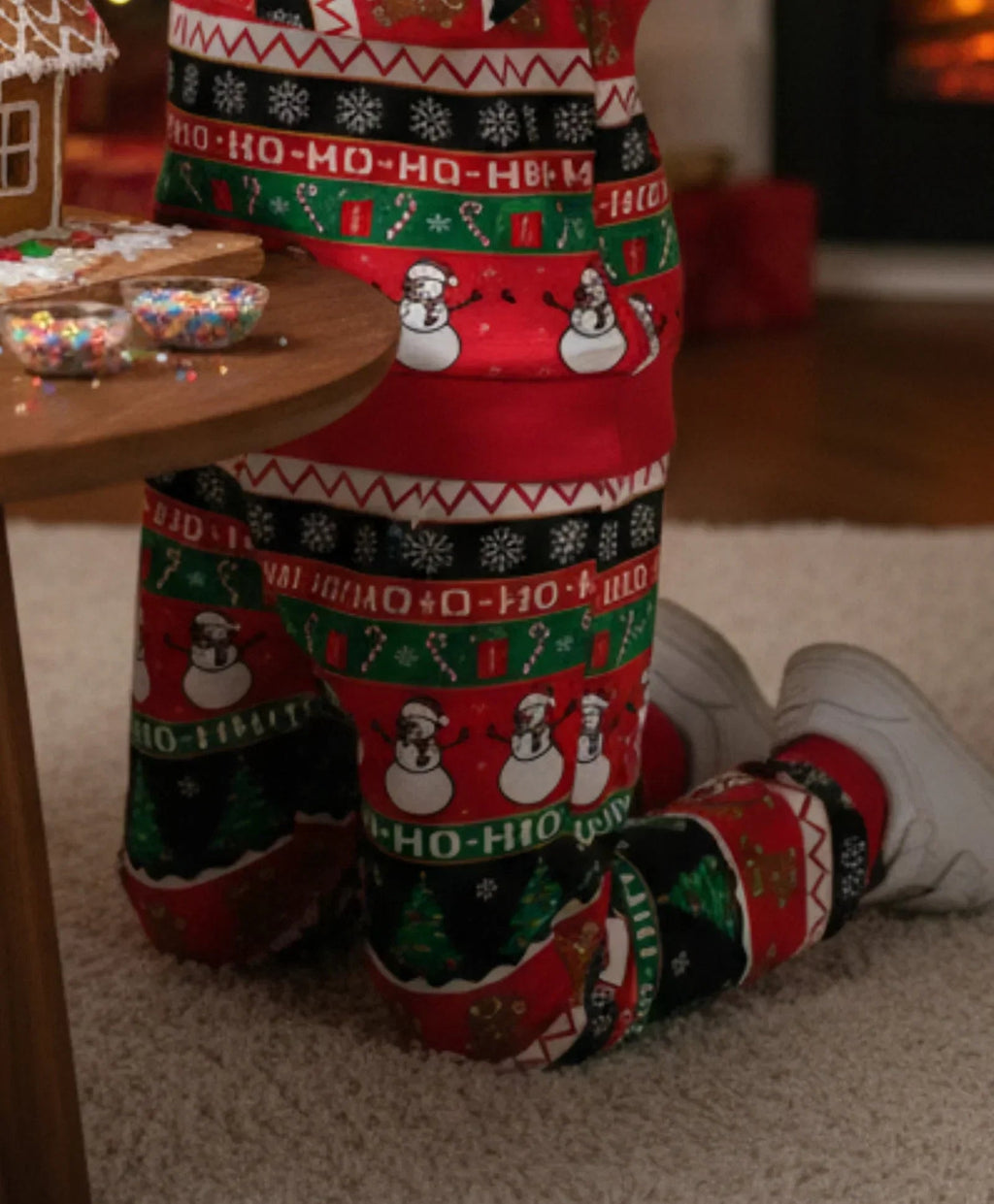 CHRISTMAS PRINT GIRLS FLEECE JOGGER - RED