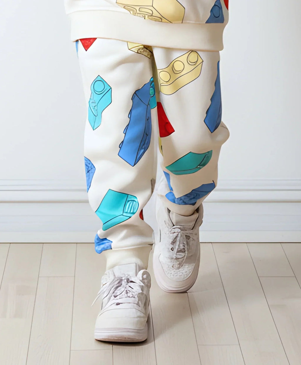 BLOCK BUILDER FLEECE GIRLS JOGGER - OFF WHITE