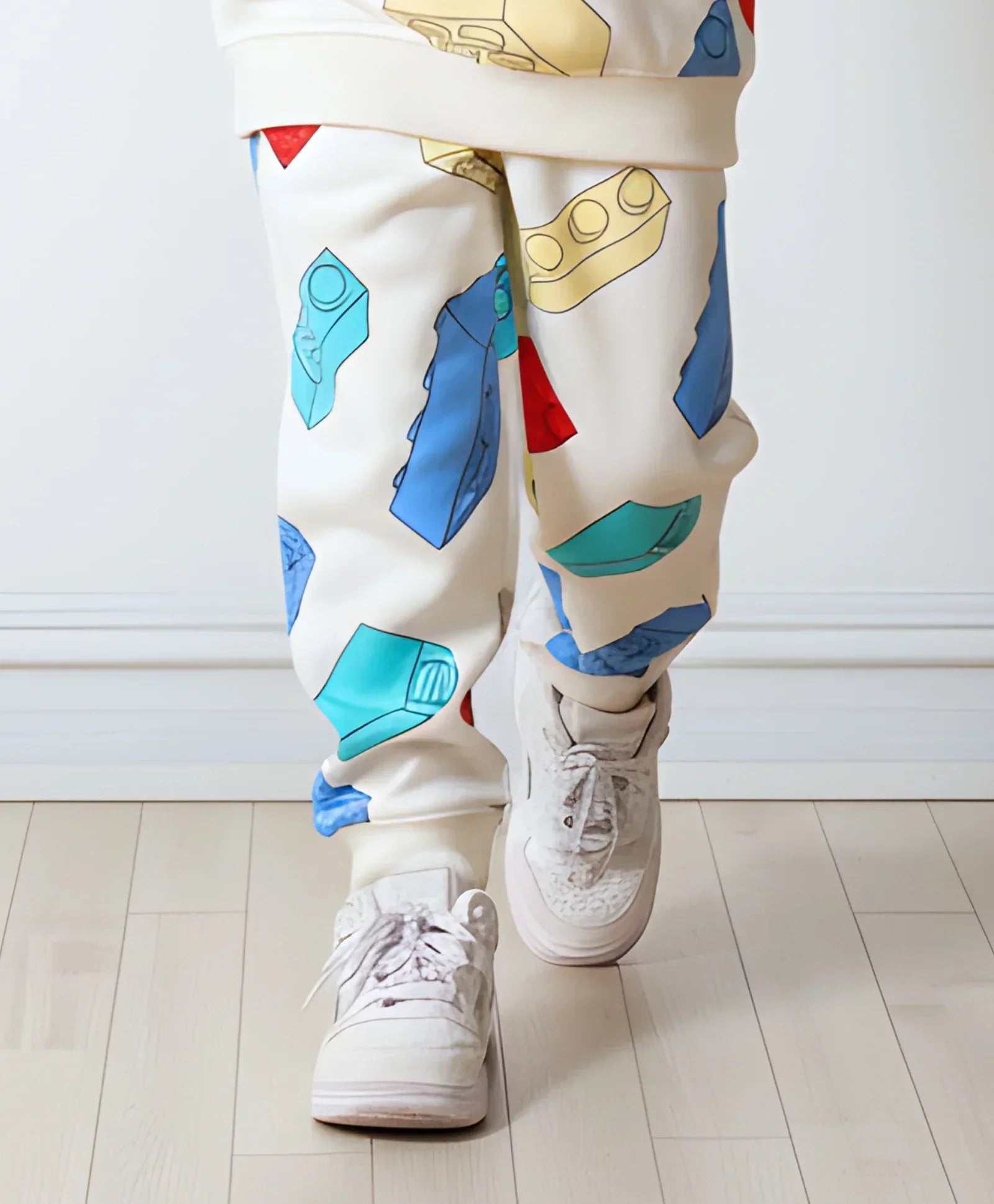 BLOCK BUILDER FLEECE GIRLS JOGGER - OFF WHITE