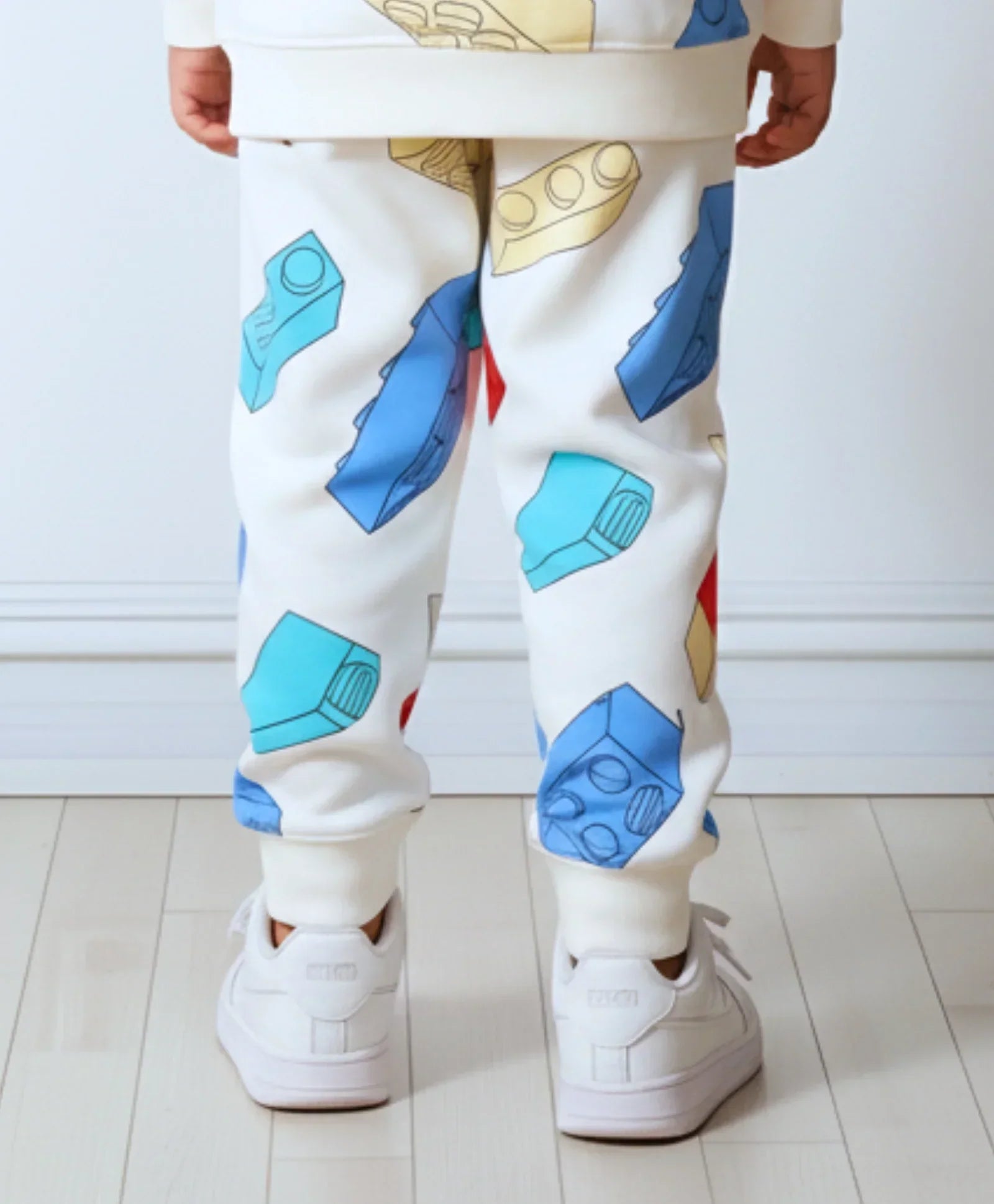 BLOCK BUILDER FLEECE GIRLS JOGGER - OFF WHITE