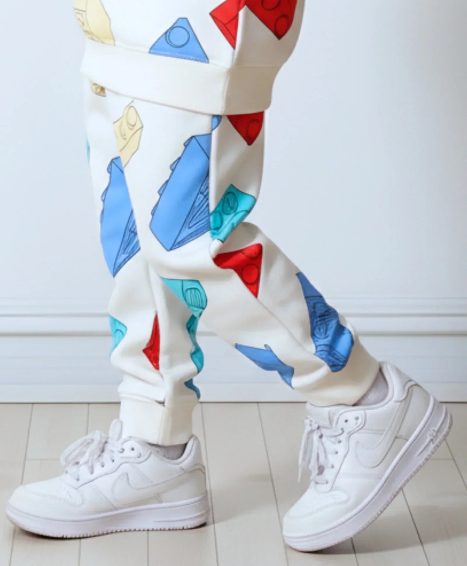 BLOCK BUILDER FLEECE GIRLS JOGGER - OFF WHITE