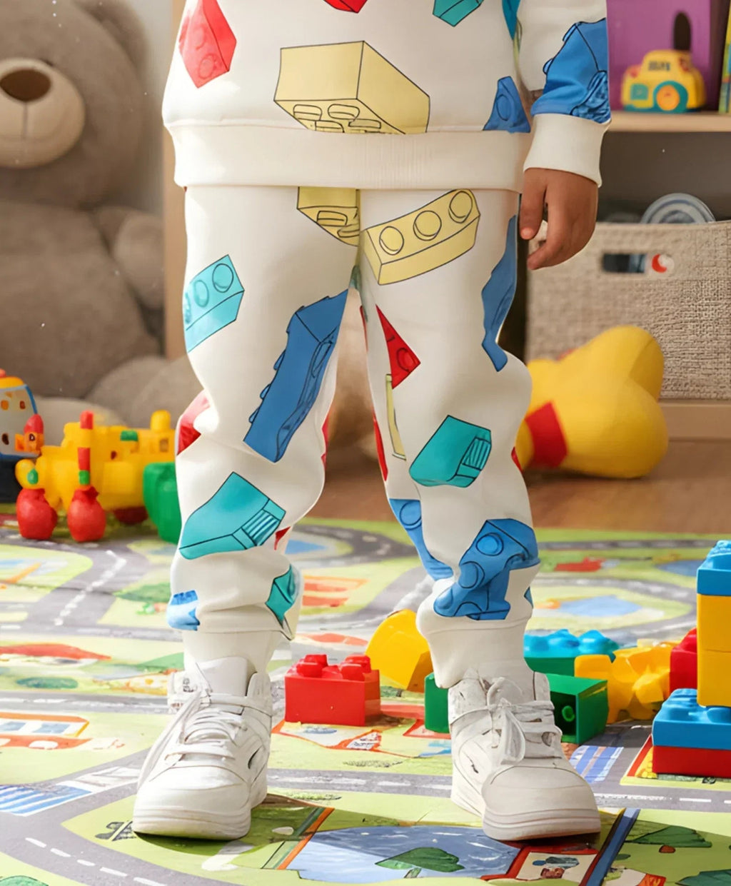 BLOCK BUILDER FLEECE GIRLS JOGGER - OFF WHITE