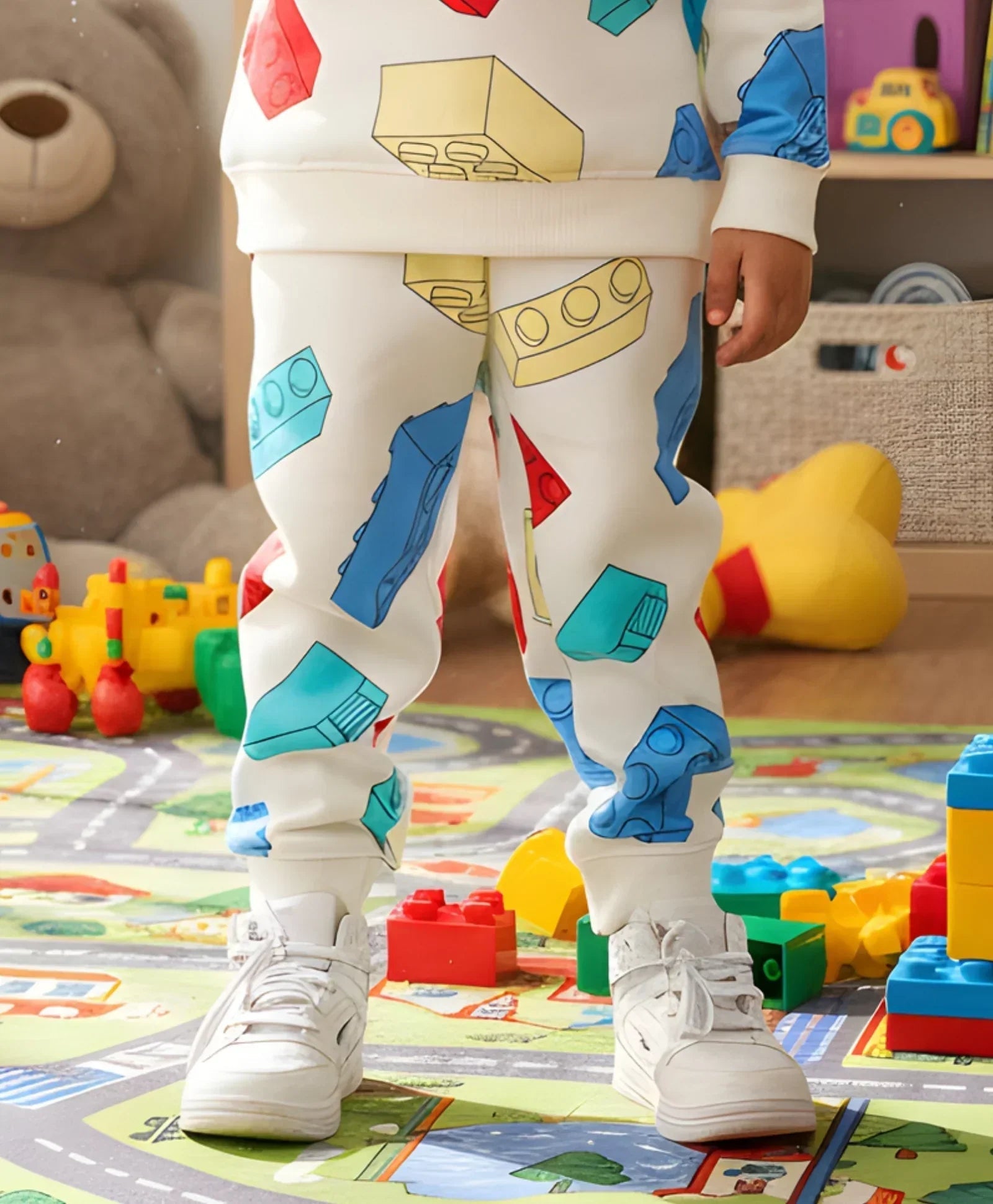 BLOCK BUILDER FLEECE GIRLS JOGGER - OFF WHITE