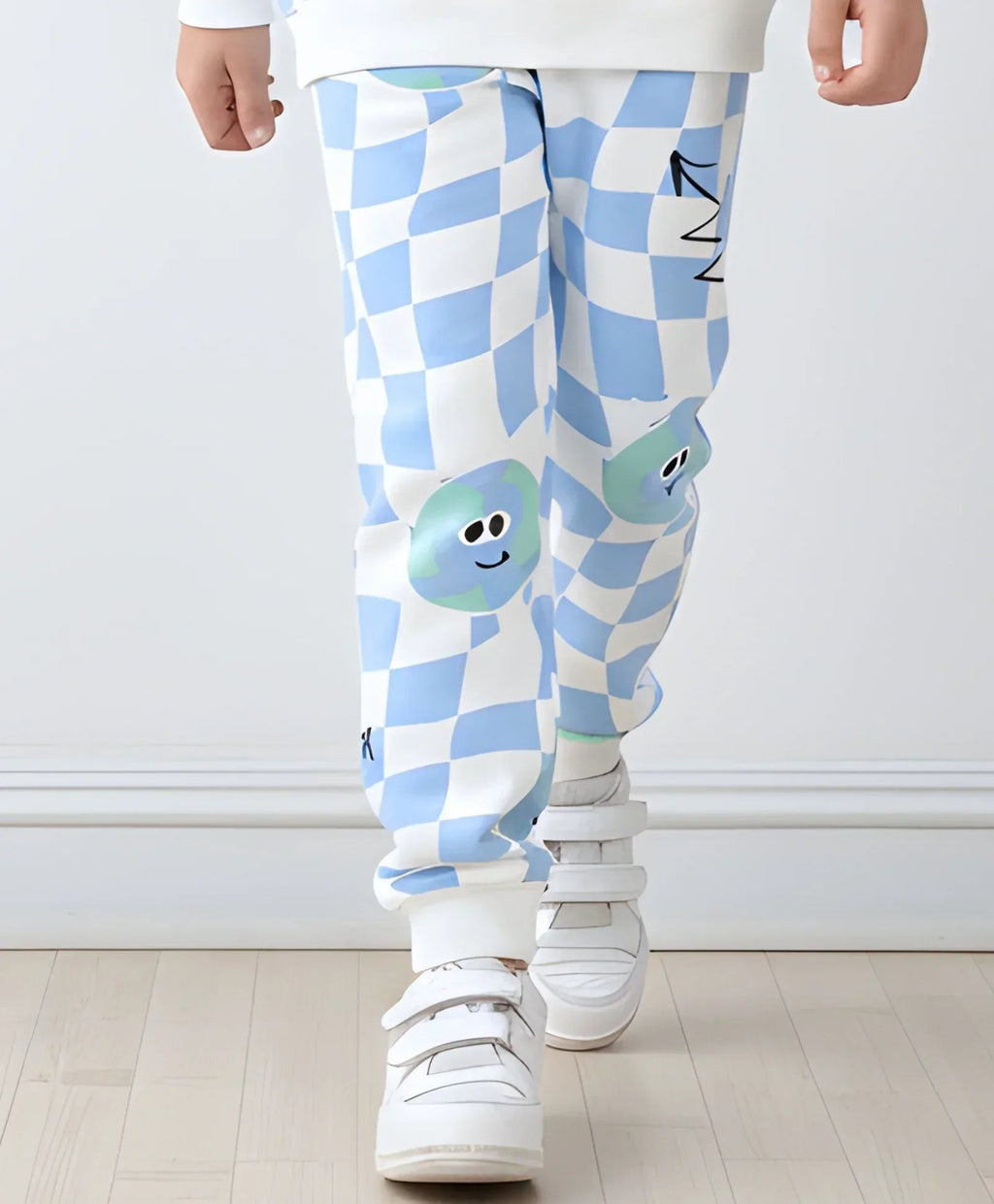 GLOBE CHECK FLEECE JOGGER -BLUE