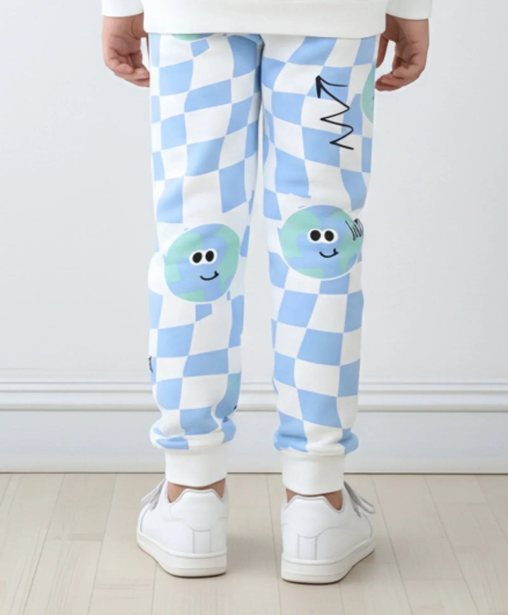 GLOBE CHECK FLEECE JOGGER -BLUE