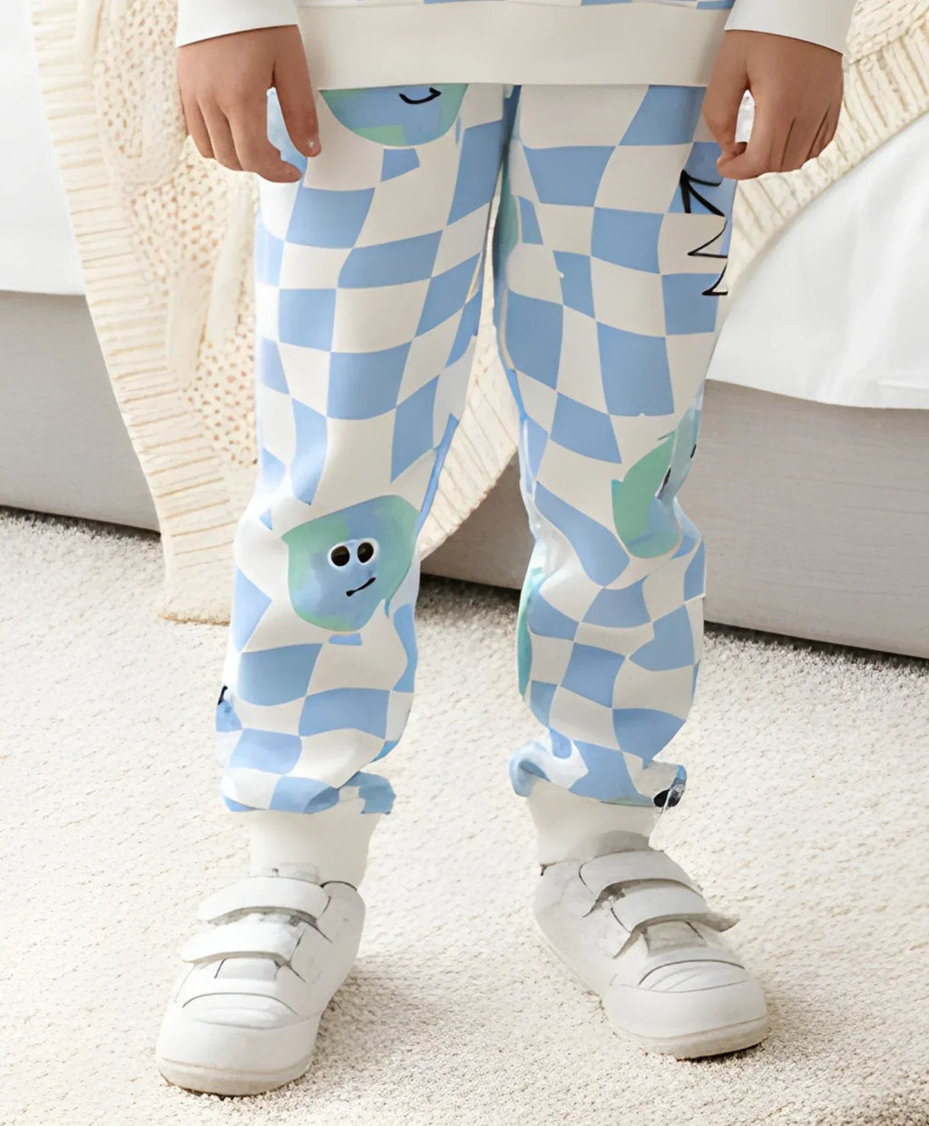 GLOBE CHECK FLEECE JOGGER -BLUE