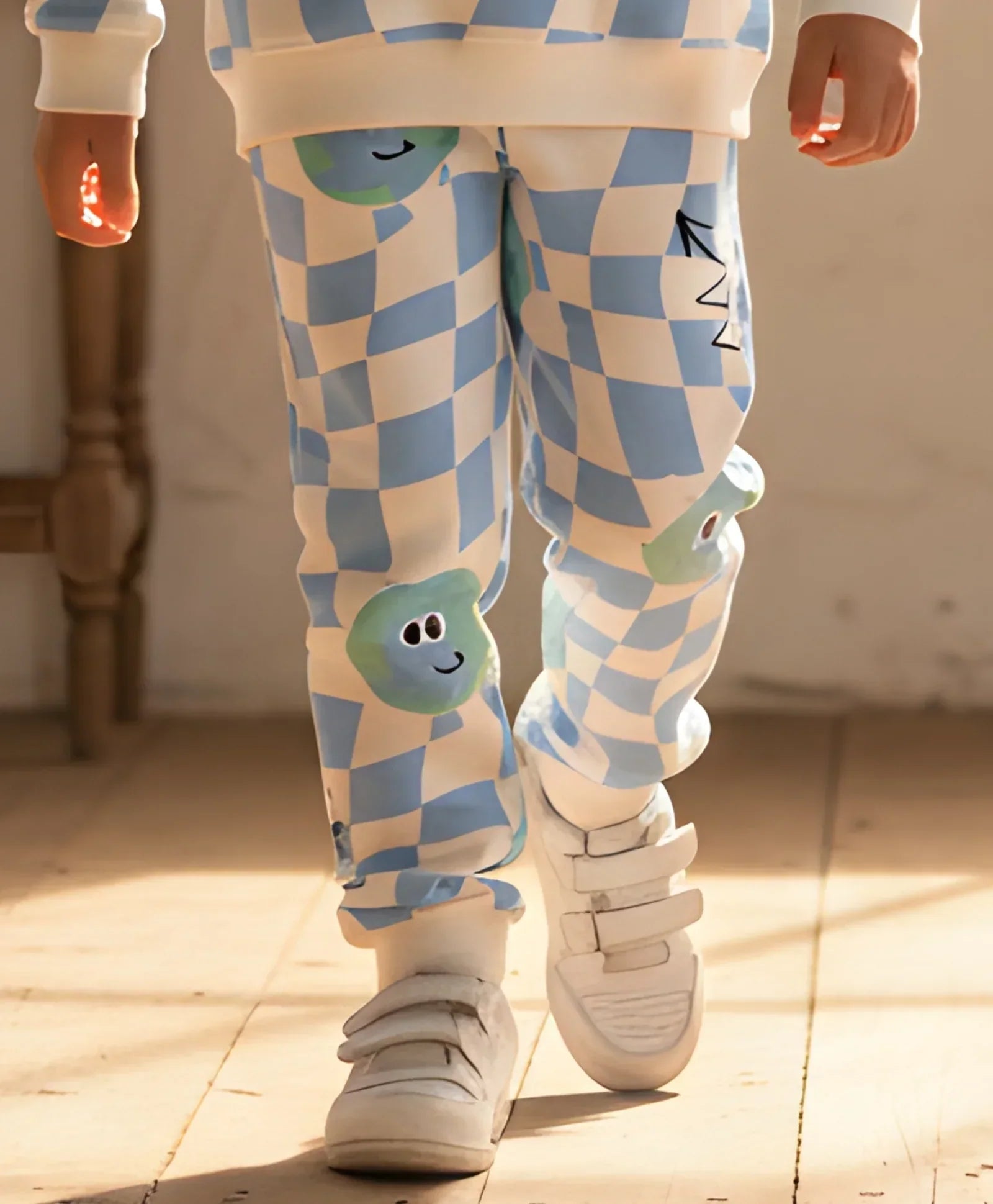 GLOBE CHECK FLEECE JOGGER -BLUE