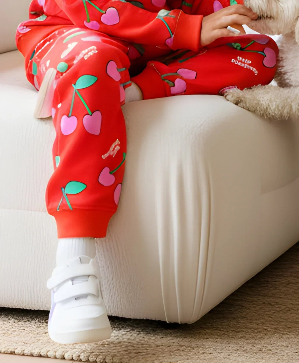 CHERRY RED FLEECE GIRLS JOGGER - RED