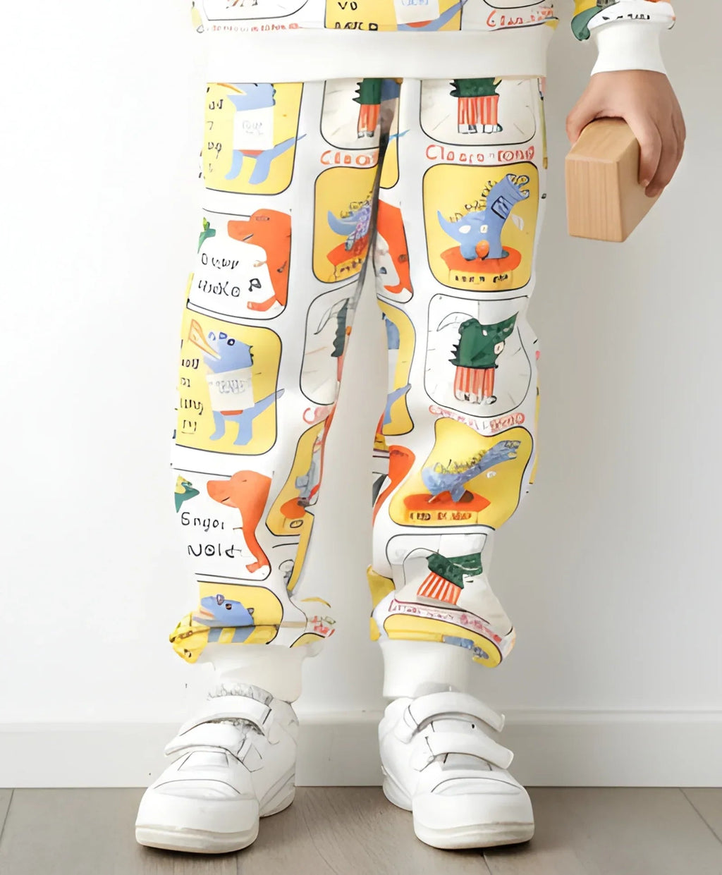 DINOSAUR STAMP FLEECE BOYS JOGGER  - OFF WHITE