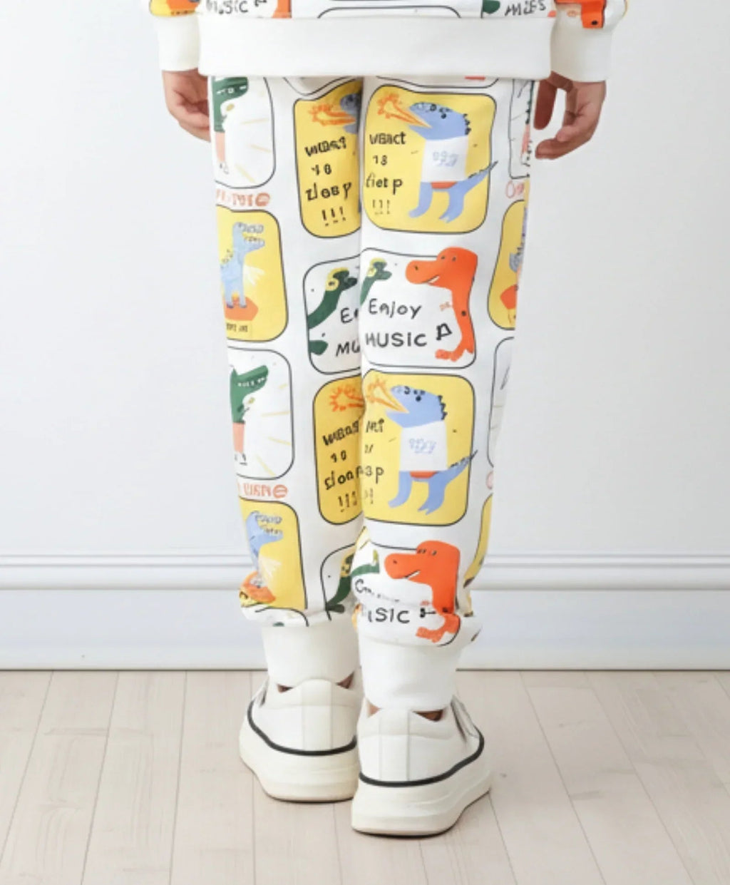DINOSAUR STAMP FLEECE BOYS JOGGER  - OFF WHITE