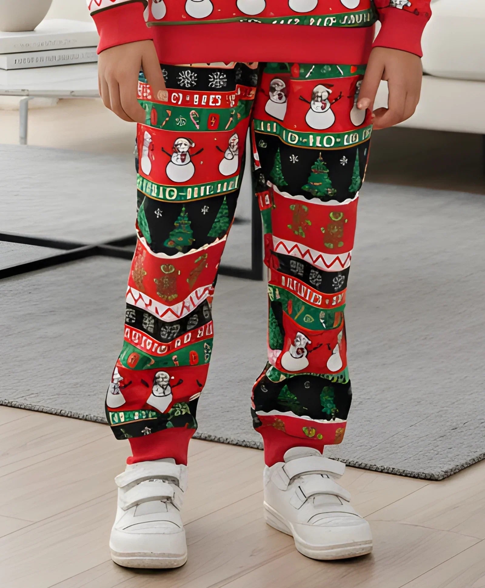 CHRISTMAS PRINT BOYS FLEECE JOGGER - RED