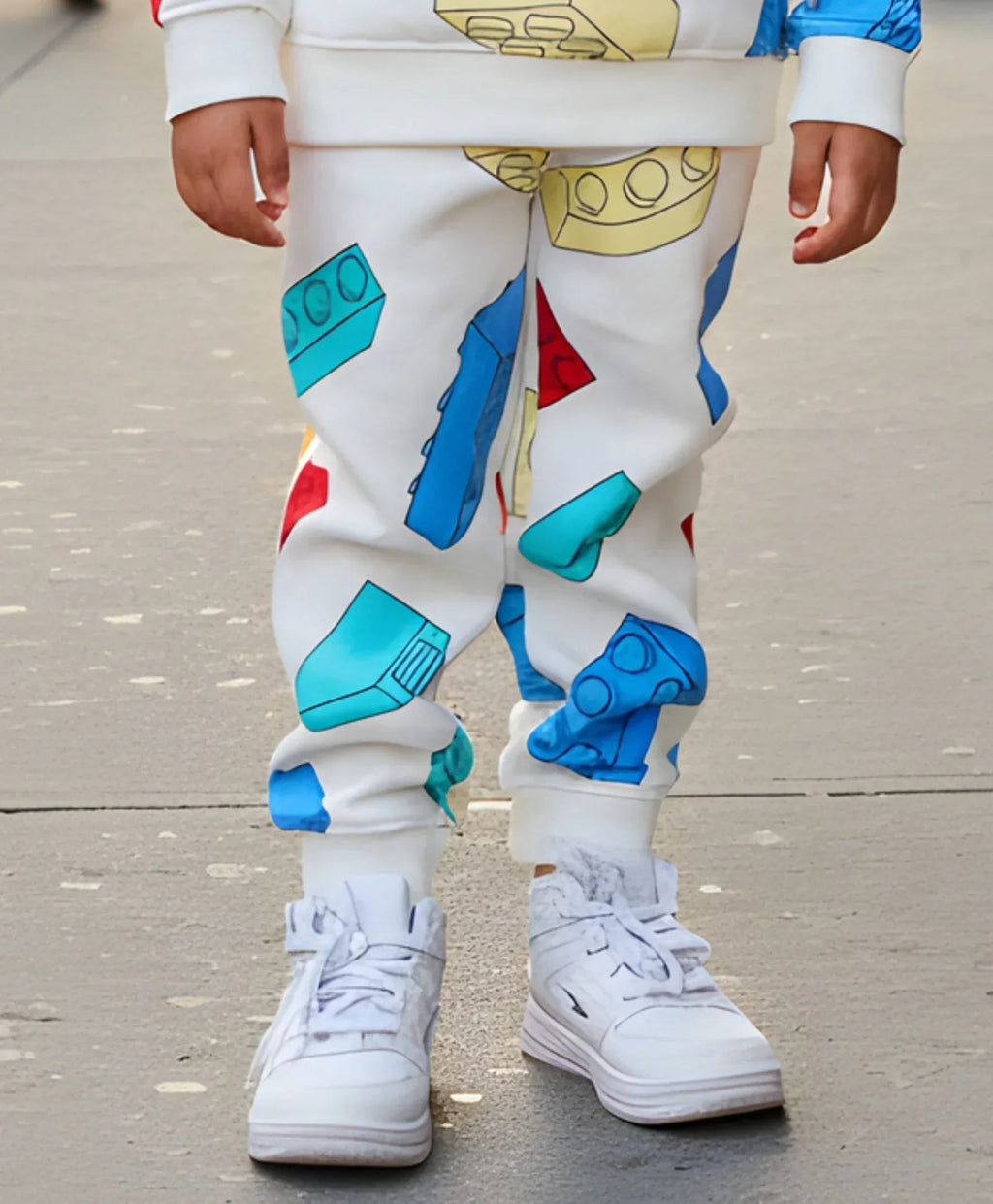 BLOCK BUILDER FLEECE BOYS JOGGER - OFF WHITE