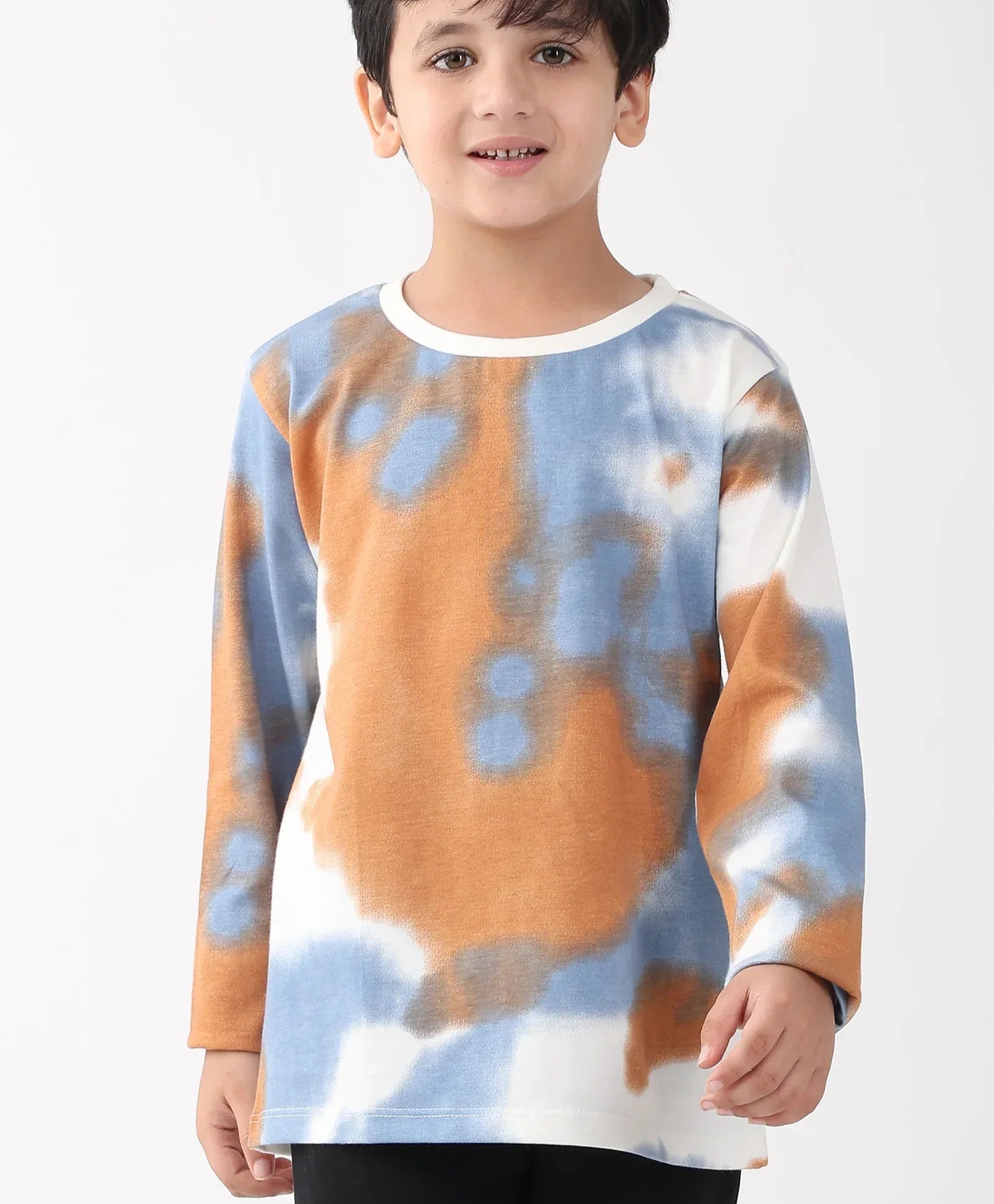 BLUE BROWN TIE DYE LONG SLEEVE T-SHIRT FLEECE JOGGER SET - BLUE/BLACK