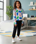 APPLE PEAR LONG SLEEVE GRILS T-SHIRT BLACK FLEECE JOGGER SET - WHITE/BLACK