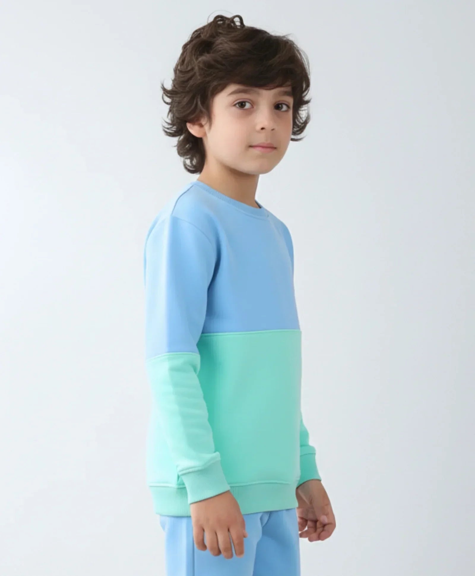 BLUE GREEN COLOR BLOCK BOYS FLEECE SWEATSHIRT - BLUE/GREEN