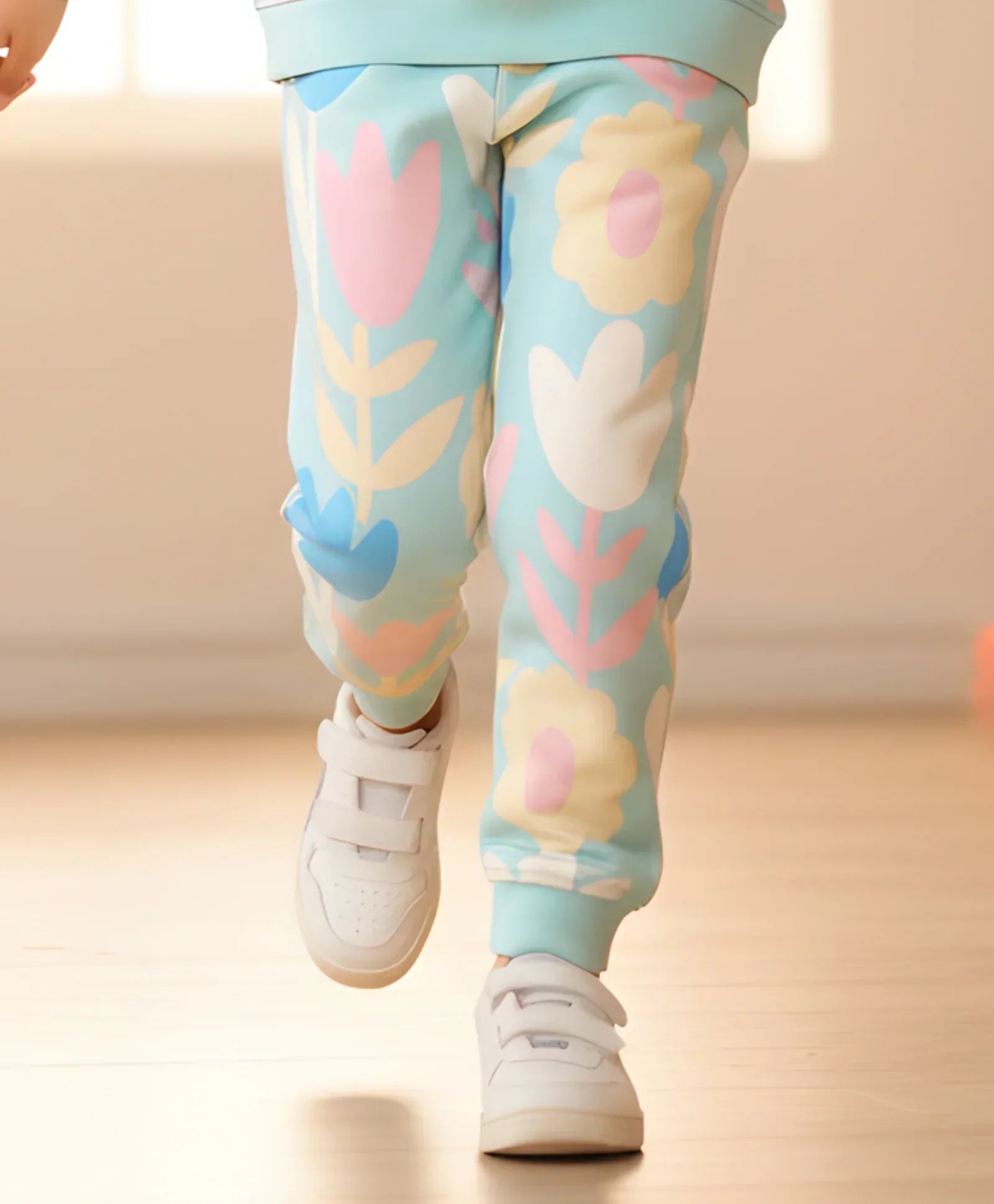 AQUA FLOWER FLEECE GIRLS JOGGER - AQUA