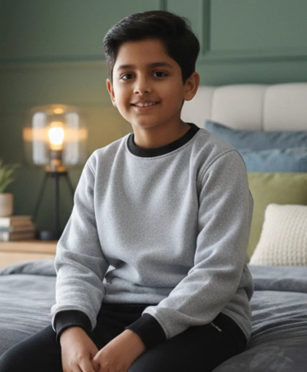 BLACK MELANGE BOYS FLEECE SWEATSHIRT - GREY