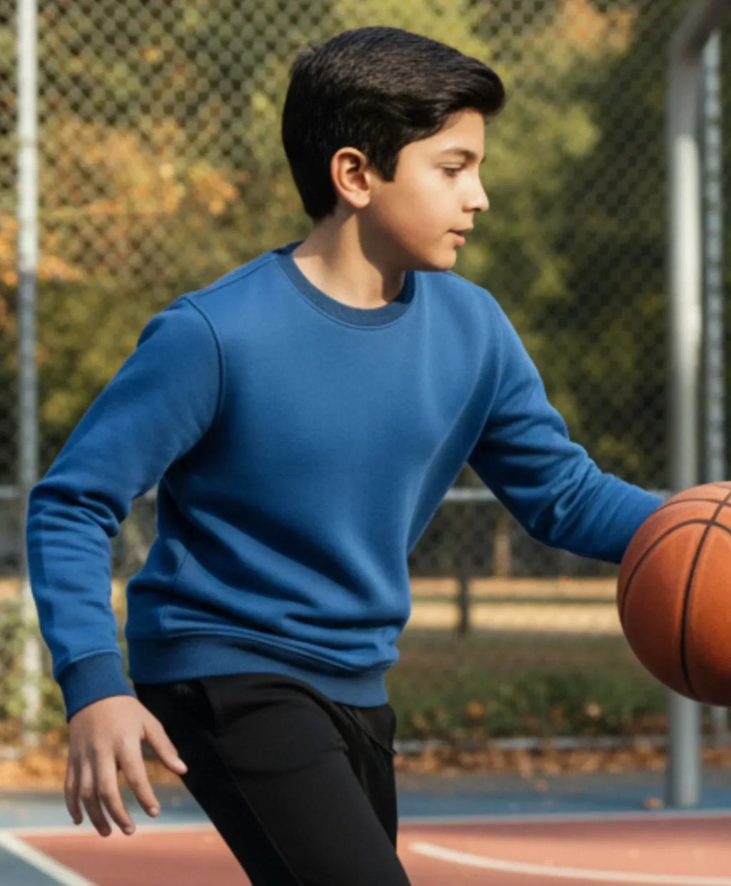 BLUE MELANGE BOYS FLEECE SWEATSHIRT - BLUE