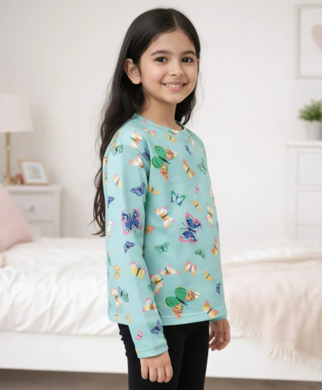 BUTTERFLY GREEN LONG SLEEVES T-SHIRT - GREEN
