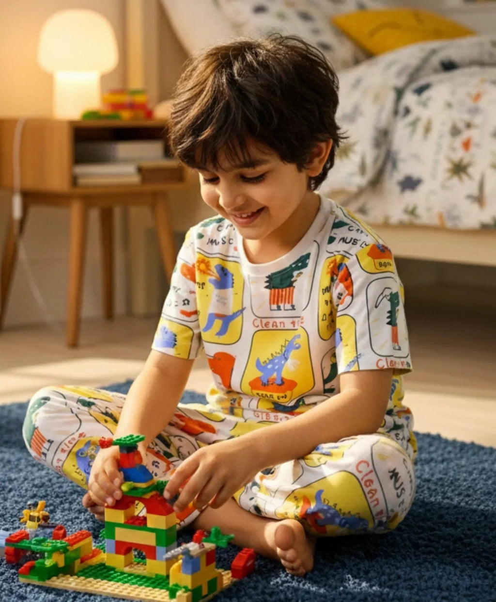 DINOSAUR STAMP SHORT SLEEVE PYJAMA SET - WHITE