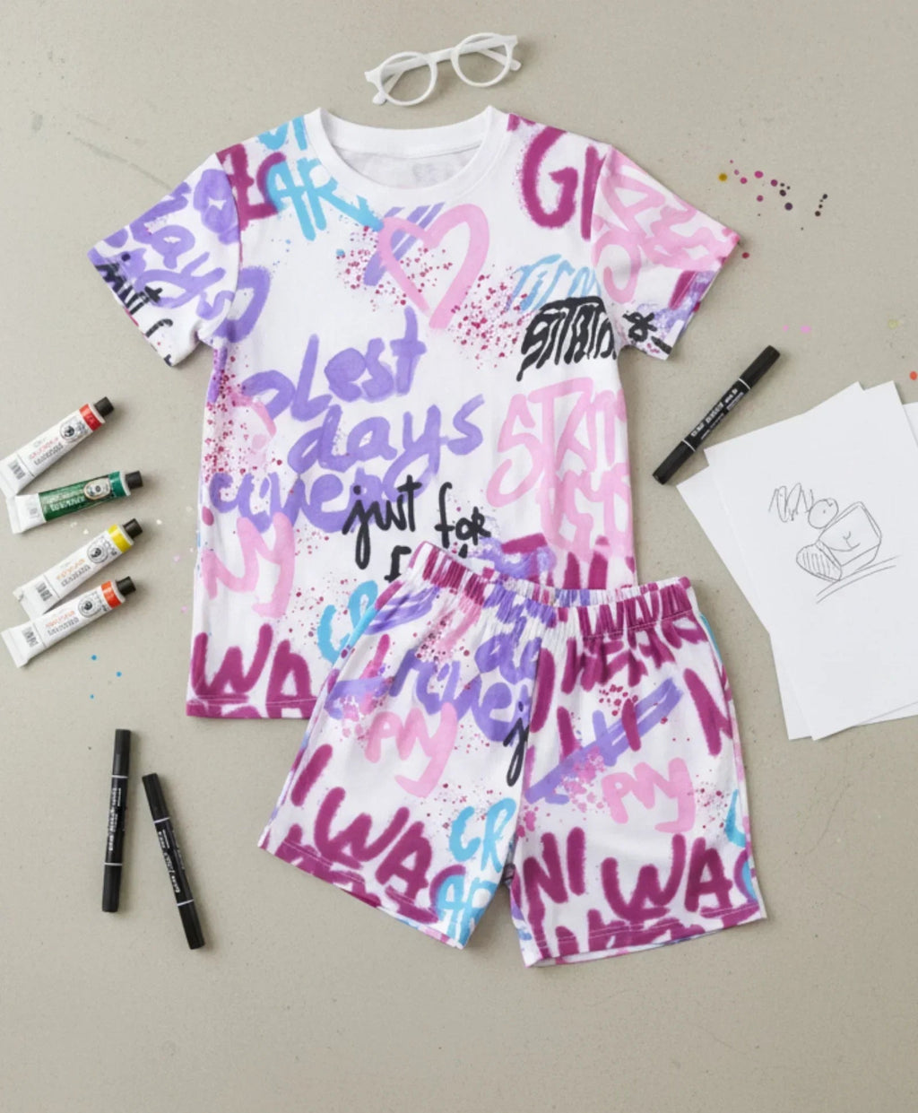 CREATE ART GIRLS SLEEPWEAR SHORT SET - WHITE