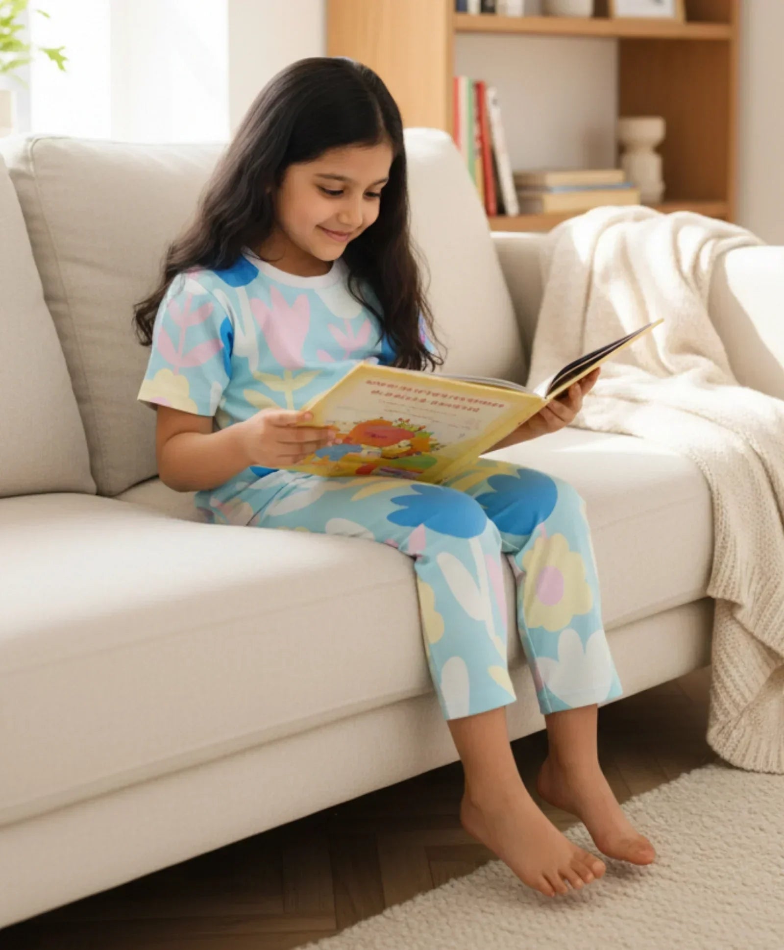 AQUA FLOWER SHORT SLEEVE PYJAMA SET - AQUA