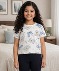 BOW KEY CAT SHORT SLEEVE GIRLS T-SHIRT - WHITE