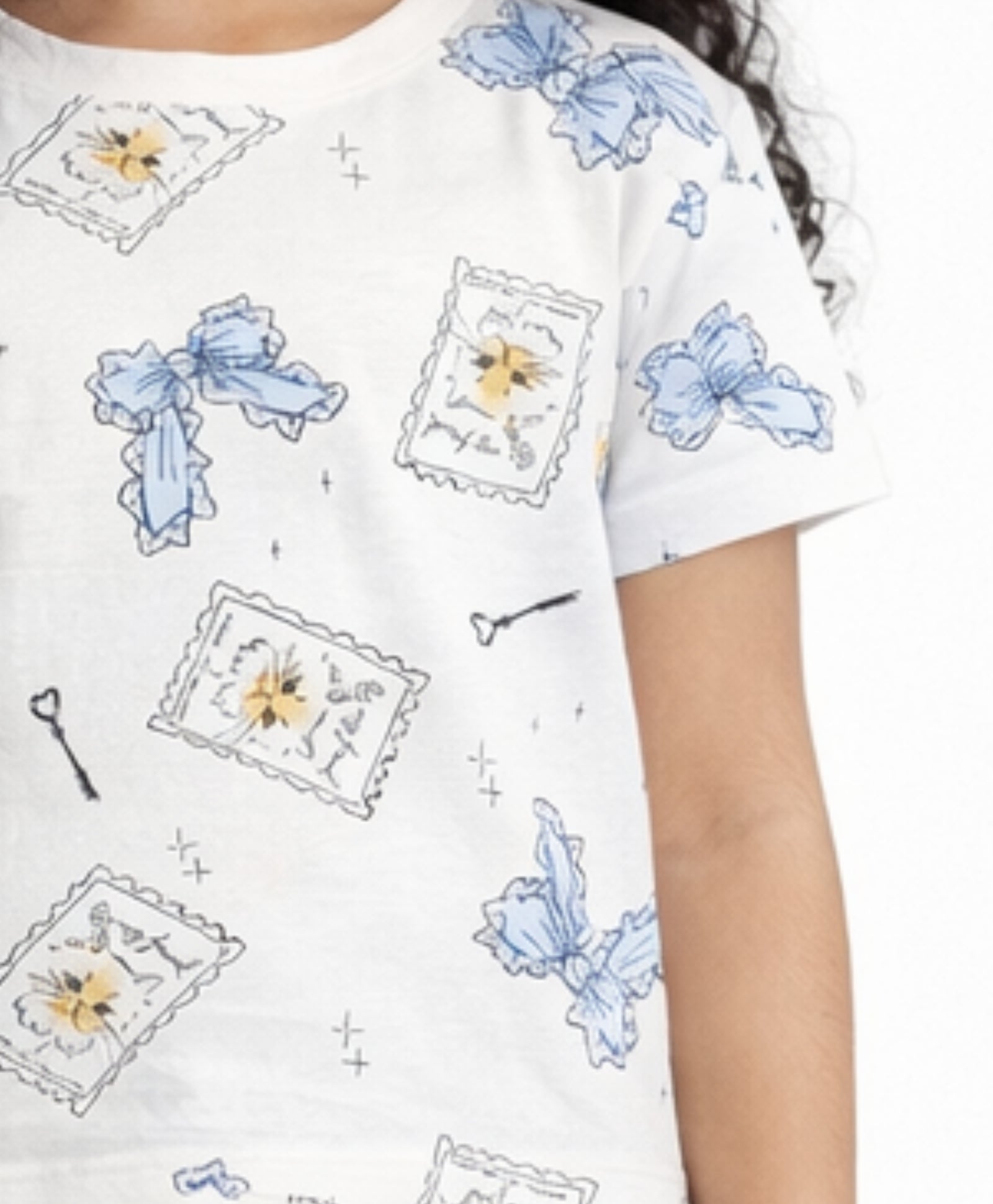 BOW KEY CAT SHORT SLEEVE GIRLS T-SHIRT - WHITE