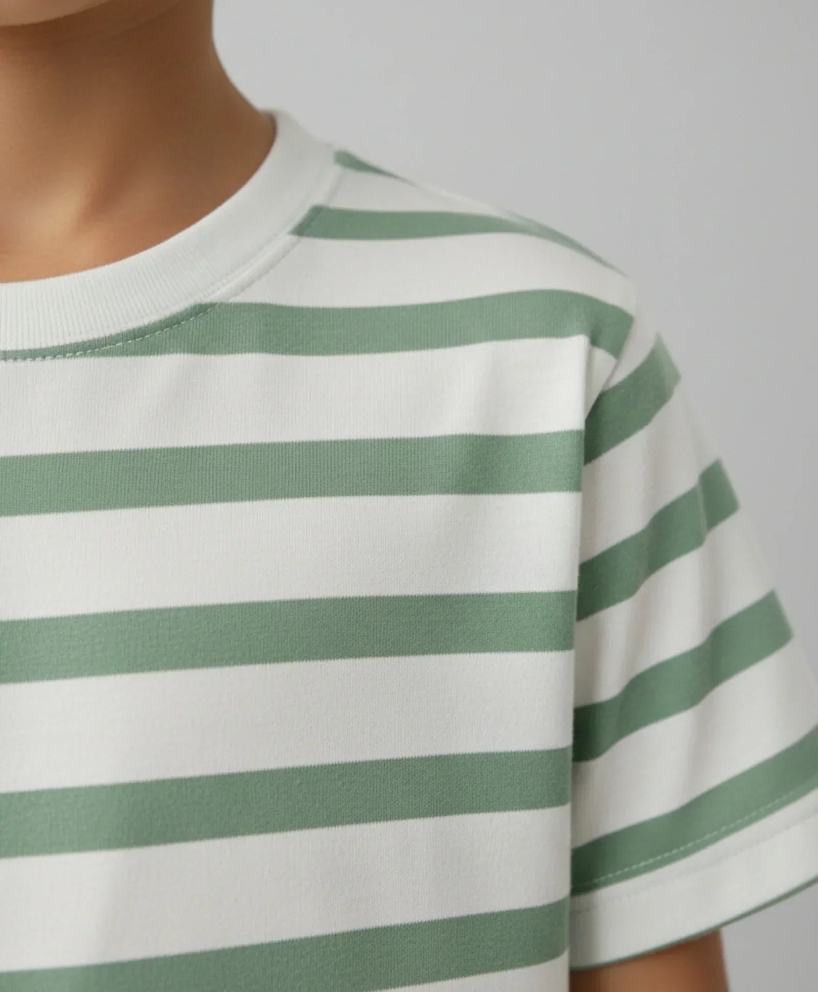GREEN WHITE STRIPE GIRLS SHORT SLEEVE PYJAMA SET - GREEN/WHITE