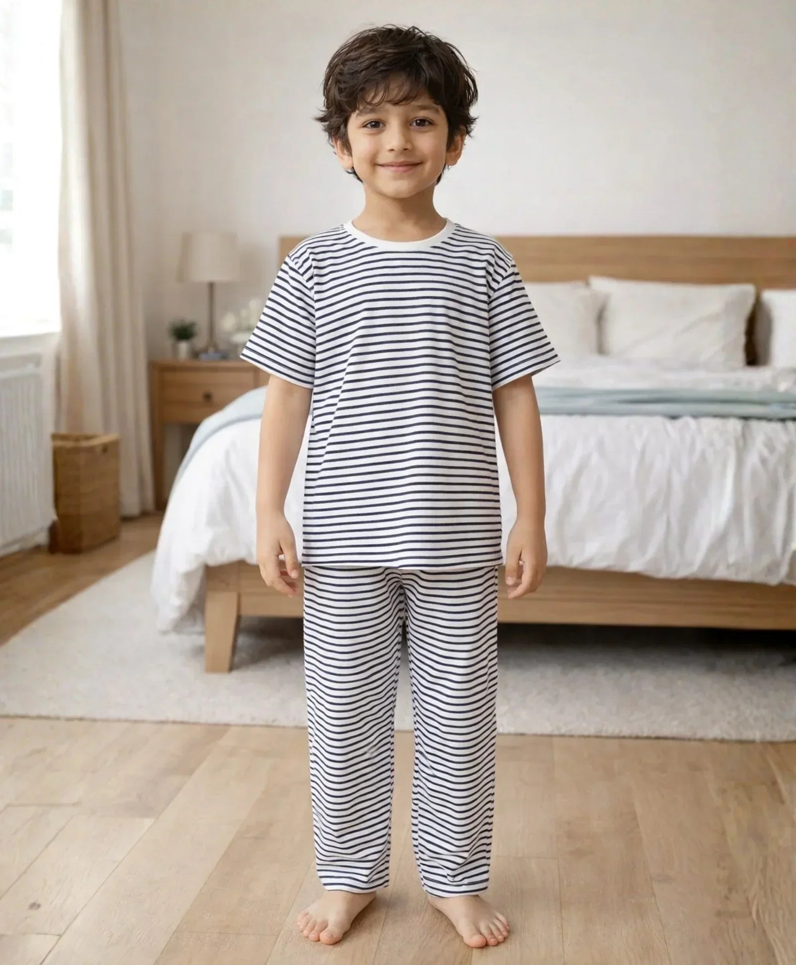 BLACK WHITE STRIPE SHORT SLEEVE PYJAMA SET - BLACK/WHITE