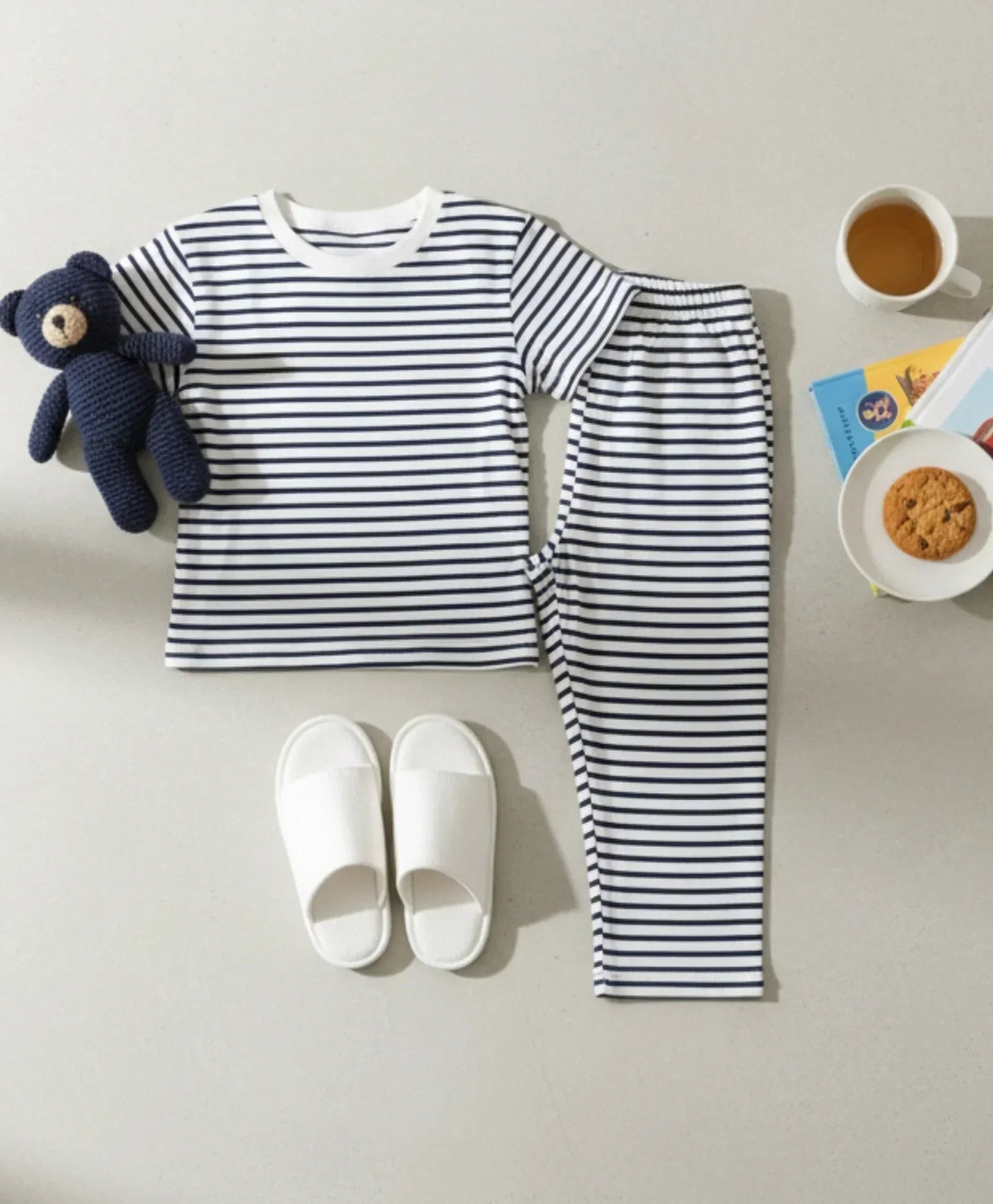 BLACK WHITE STRIPE SHORT SLEEVE PYJAMA SET - BLACK/WHITE