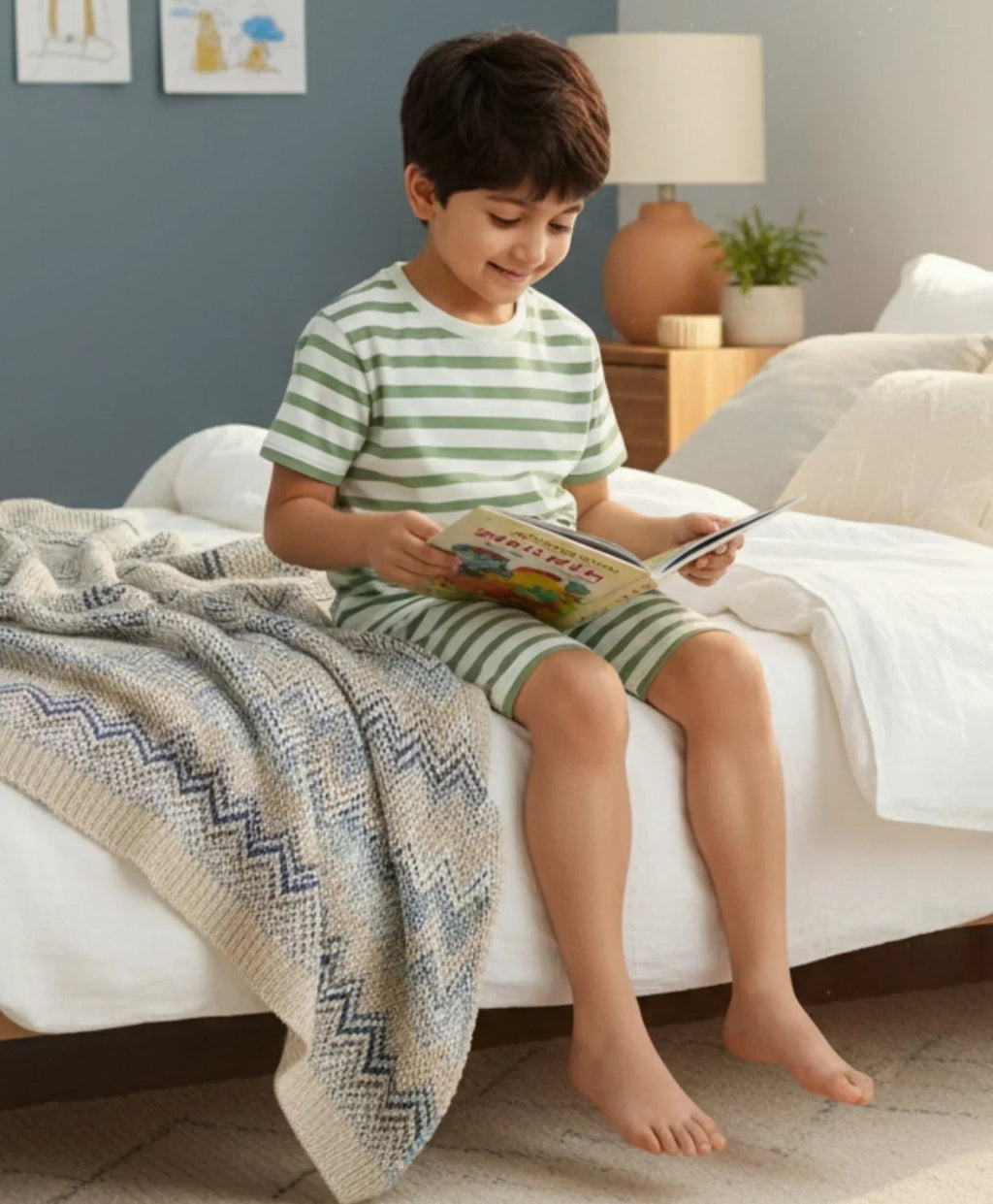 GREEN WHITE STRIPE SLEEPWEAR SHORT SET - GREEN/WHITE