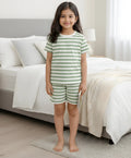 GREEN WHITE STRIPE GIRLS SLEEPWEAR SHORT SET - GREEN/WHITE