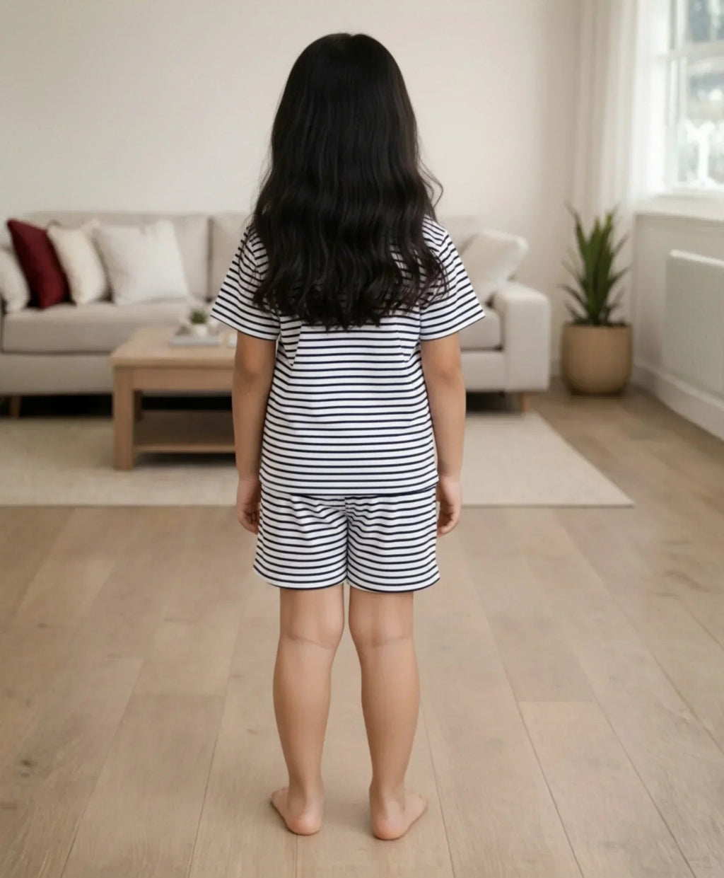BLACK WHITE STRIPE GIRLS SLEEPWEAR SHORT SET - BLACK/WHITE