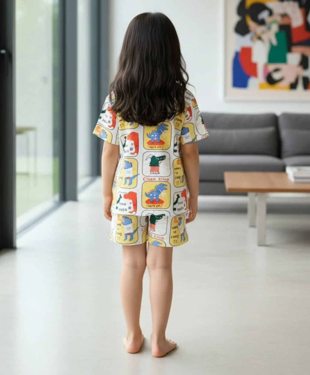 DINOSAUR STAMP GIRLS SLEEPWEAR SHORT SET - WHITE