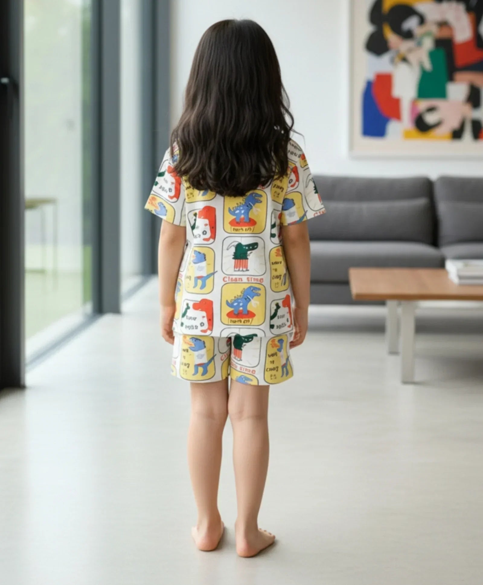 DINOSAUR STAMP GIRLS SLEEPWEAR SHORT SET - WHITE