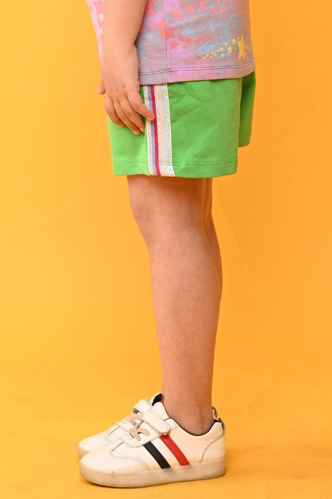 GREEN SIDE TAPE GIRLS SUMMER SHORTS - GREEN