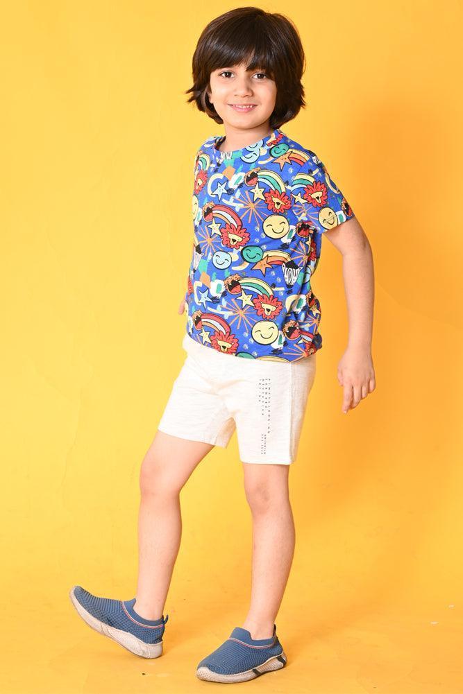 ANIMAL ECRU MELANGE SHORTS SET- BLUE/ECRU MEL.