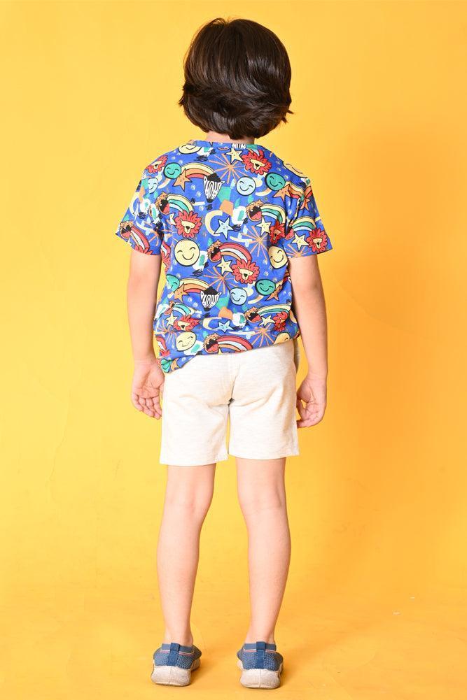 ANIMAL ECRU MELANGE SHORTS SET- BLUE/ECRU MEL.