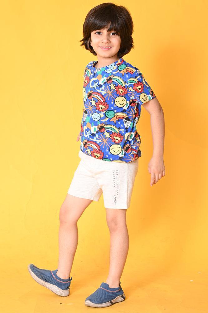 ANIMAL ECRU MELANGE SHORTS SET- BLUE/ECRU MEL.